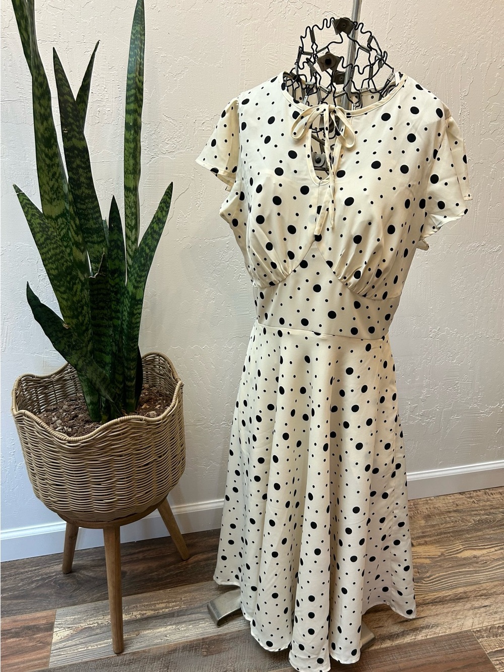 Voodoo Vixen Cream & Black Polka Dot Fit & Flare Midi Dress Retro Pinup Style